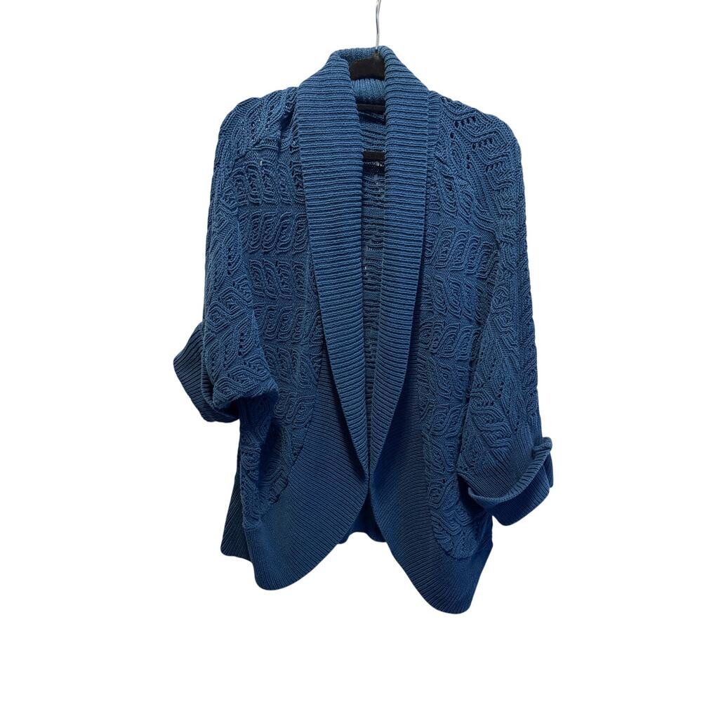 Lane Bryant Open Front Chunky Cable Knit Cardigan Blue Shawl Collar 22/24 3X